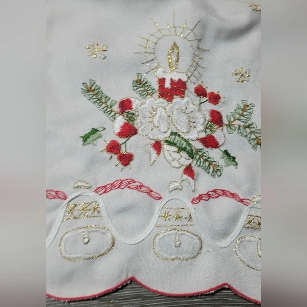 Vintage Embroidered Christmas table mat placemat tray mat candle and Holly